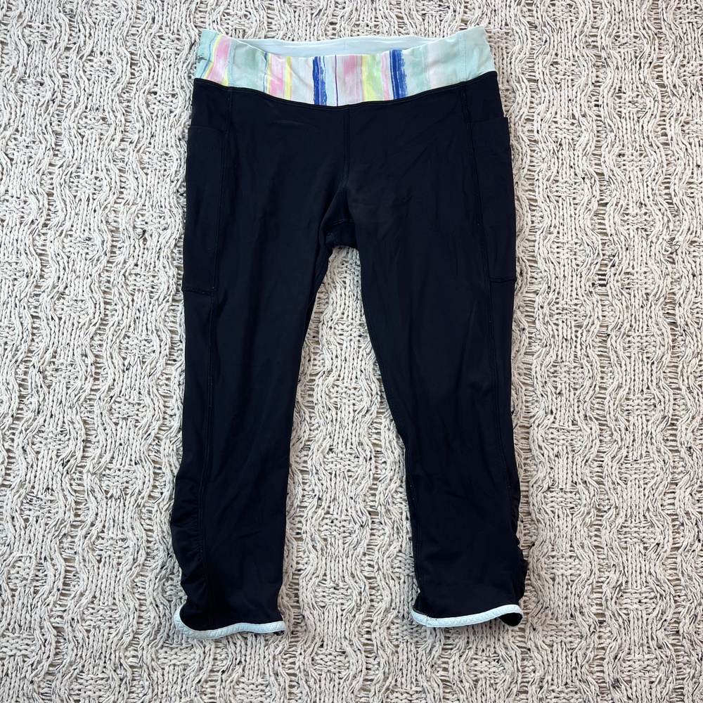Ivivva Athletic Crop Leggings Kids 14 Black Nylon Ruched Hems Bottoms